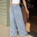 Light Blue Washed Wide Leg Jeans for Women Elastic Waist Vertical Stripe Design Loose Fit Versatile YT02_mkmklike.com