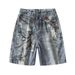 Men's Clothing Summer Fashion Retro Fashionable Graffiti Wide Leg Denim Pants For Men High Street Versatile Loose Slim Straight Shorts_mkmklike.com