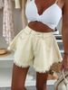 Women's Raw Hem Flared Denim Shorts With Elastic Waist - Vintage Washed Cotton High-Waisted Casual Summer Shorts_mkmklike.com