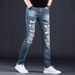 Men's Slim Fit Stretchy Ripped Denim Jeans Blue Distressed Trousers Simple Style_mkmklike.com