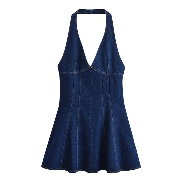 Foreign Trade Cross-Border Women's Clothing 2025 Summer European And American Fashion Versatile Simple Halter Neck Denim_mkmklike.com