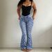 Retro High-Waisted Flared Jeans Blue Floral Print Stretch Slim Fit Women's Floor Length Sweet Denim Jeans_mkmklike.com