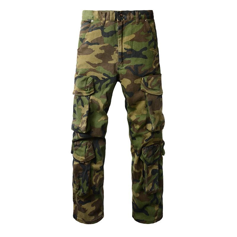 Men's Clothing Pants Camouflage Multi Pocket Straight Jeans Overalls Elastic Pants_mkmklike.com