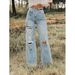 Women's Ripped Wide Leg Stretch Denim Jeans Blue Sky White Cloud Style European American Export Bestseller_mkmklike.com