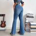 Rippled Distressed Flared Jeans – High-Stretch Bootcut Denim Pants – Women's Vintage Washed Bell Bottoms _mkmklike.com