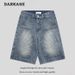 Men's Vintage Washed Distressed Denim Shorts Casual Loose Fit Straight Leg 5-Pocket Summer Shorts_mkmklike.com