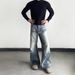Washed Whiskered Premium Retro Denim Jeans, A Line Straight Leg With Slight Flare, Clean Fit Casual Pants_mkmklike.com