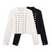 Women's Retro Double Breasted Denim Jacket Stand Collar Metal Button Autumn Clothing Hot Selling_mkmklike.com