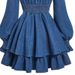 K Women's Sweet And Trendy Bow Tie Waist Slimming Denim Dress_mkmklike.com