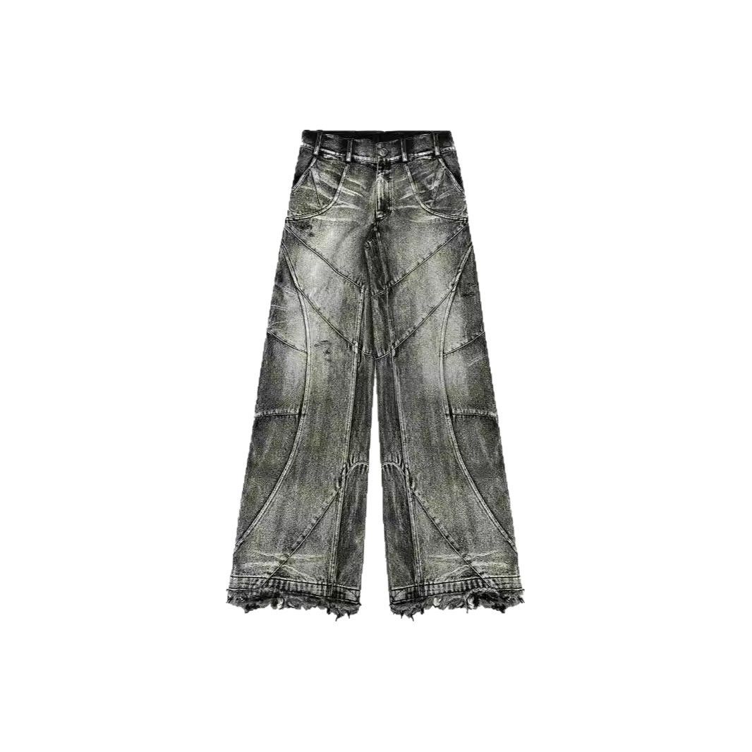 Gothic Streetwear Vintage Washed Jeans – Straight-Leg Distressed Denim Pants For Men | Retro Rock & Urban Fashion_mkmklike.com