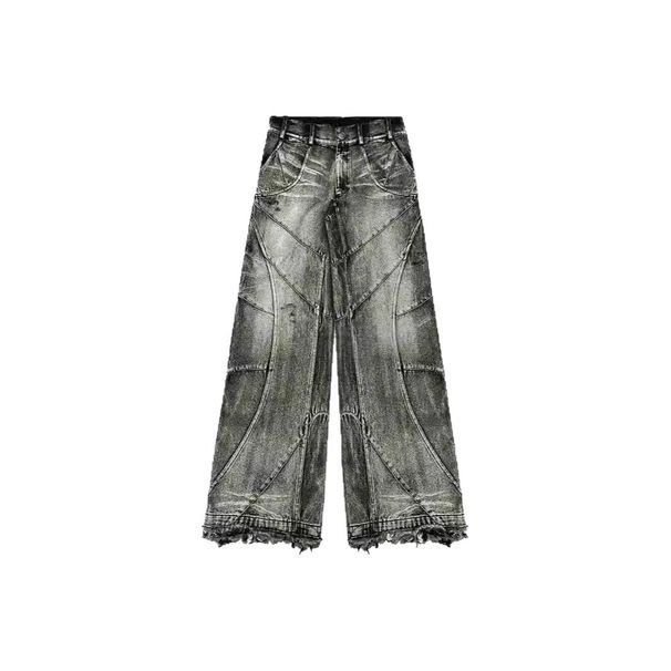 Gothic Streetwear Vintage Washed Jeans – Straight-Leg Distressed Denim Pants For Men | Retro Rock & Urban Fashion_mkmklike.com