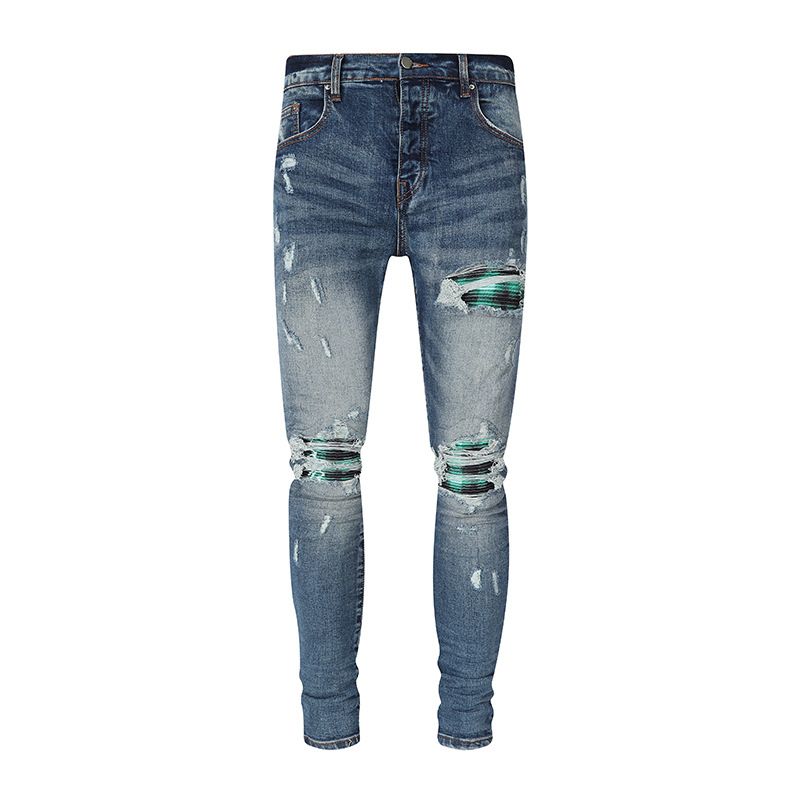 Men's Clothing Jeans Pants Torn Jeans High Street Hole Blue Denim_mkmklike.com