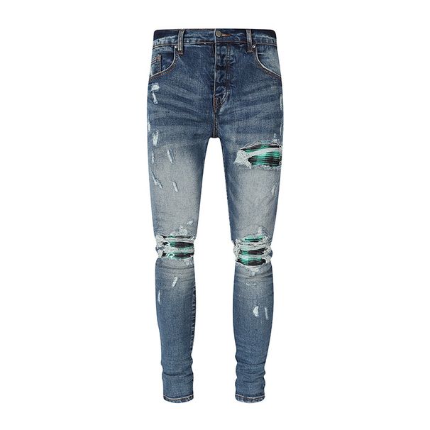 Men's Clothing Jeans Pants Torn Jeans High Street Hole Blue Denim_mkmklike.com