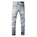 Men's Clothing Retro Light Colored Ripped Jeans For Men Slim Fit Skinny Long Pants Patch Elastic High Street Fashion_mkmklike.com