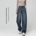 Fleece-lined Thickened Wide-leg Curved Jeans Plus-size, Petite Women, Autumn And Winter Thick Pants For Women_mkmklike.com