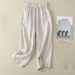 Women's Clothing new solid color cotton and linen harem pants pants elastic waist embroidery loose nine-point pants casual pants_mkmklike.com