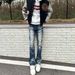 Men's Clothing High Street Vintage Washed Distressed Ripped Flared Jeans Slim Fit Matching Couple Style Men's Denim_mkmklike.com