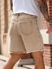 Khaki Denim Shorts For Men Distressed Details Frayed Edges Casual Five Point Design Summer Fashion American Style_mkmklike.com