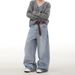 Men's Versatile Whiskered Casual Drape Zippered Straight Leg Jeans Turquoise Stone Wash Spring Autumn_mkmklike.com