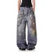 American High Street 3D Digital Print Jeans For Men And Women With Chain, Distressed Mud Dye, Ink Splash, Loose Straight_mkmklike.com