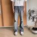 Men's Clothing Fashion Week Bamboo Cotton Washed Vintage Distressed Bootcut Straight Flared Denim Pants_mkmklike.com
