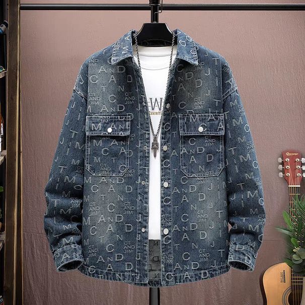 Men's Denim Jacket With Plaid Patchwork – Slim-Fit Workwear Coat For Casual Street Style_mkmklike.com