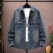 Men's Denim Jacket With Plaid Patchwork – Slim-Fit Workwear Coat For Casual Street Style_mkmklike.com
