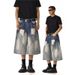 Washed Ripped Denim Shorts Men And Women Summer Straight Loose Wide Leg Pants_mkmklike.com