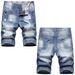 "Men's Ripped Denim Shorts – Korean Style Loose Fit, Summer Casual & Streetwear (Sizes 28-42, Blue/Black)"_mkmklike.com
