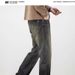 Vintage Washed Straight-Leg Jeans – Relaxed Fit, High Cotton Content (94.9%), Distressed Detailing, Unisex Streetwear_mkmklike.com