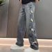 Men's Retro Distressed Denim Pants – Loose Straight-Leg Ripped Jeans With Vintage Wash, Classic Button Fly_mkmklike.com