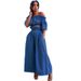 Women's Clothing One Shoulder Navel Baring Top Short Sleeved Wide Leg Solid Color Denim Suit For Women_mkmklike.com