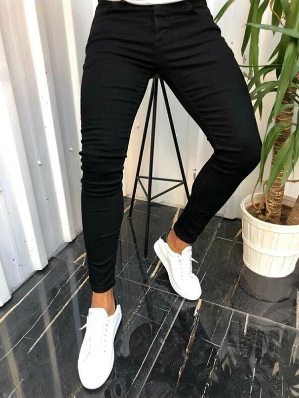Men's Slim Fit Stretch Skinny Jeans - Black High Street Fashion Casual Denim Pants For Teens & Young Adults_mkmklike.com