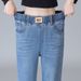 Elastic High-waisted Women's Jeans Spring And Autumn, Loose Fit, Cropped Length, Slimming, Versatile, Straight-leg Pants_mkmklike.com