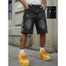 Laike Men's Denim Shorts American Street Style Rhinestone Casual Mid-Length Five Point Washed Non-Stretch Summer Pants_mkmklike.com