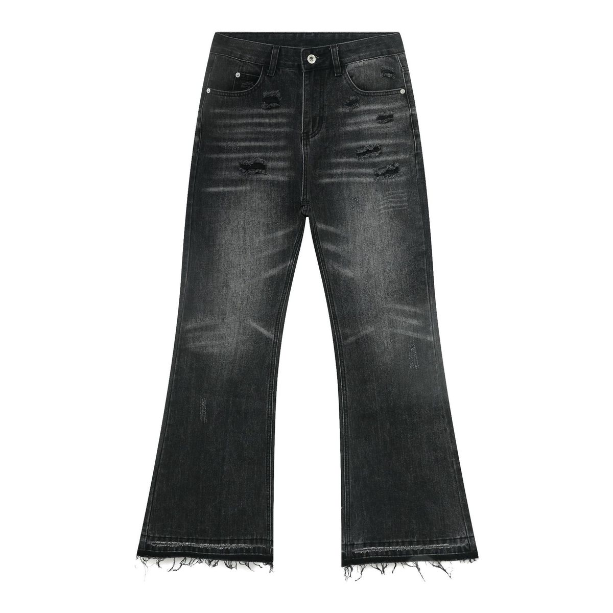 Retro Straight-leg Trendy Men's Jeans With Distressed Design, Unique Style, Loose Fit, Slightly Flared._mkmklike.com