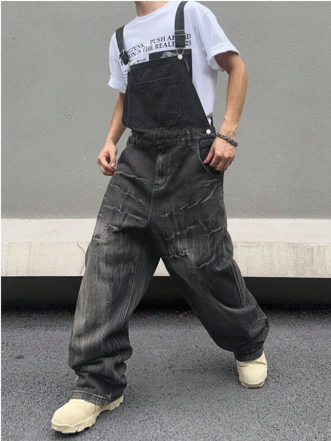 Retro Washed Lightning Bolt Pattern Jeans for Men High Street Vibe Style Design Niche Trendy Brand Cool And Edgy Pants_mkmklike.com