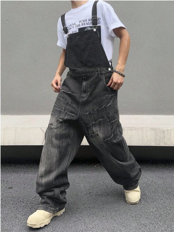 Retro Washed Lightning Bolt Pattern Jeans for Men High Street Vibe Style Design Niche Trendy Brand Cool And Edgy Pants_mkmklike.com