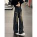 Men's Deconstructed Patchwork Jeans Straight Leg Loose Fit Wide Leg American High Street Style Trendy Cool Retro Washed Trousers_mkmklike.com