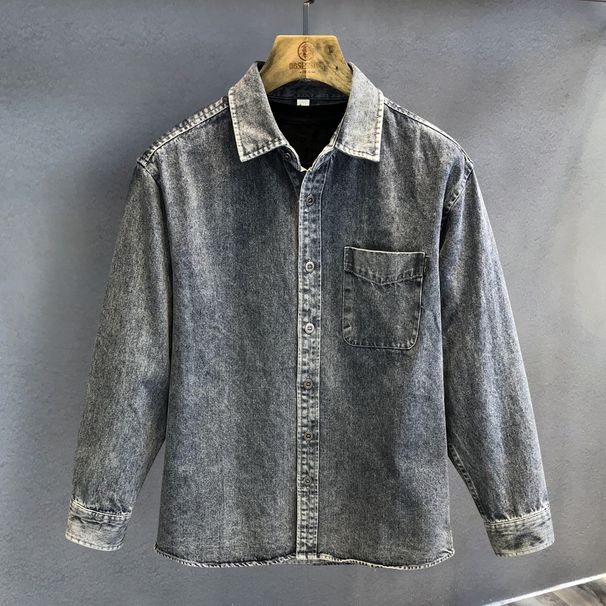 Vintage Vintage Washed Denim Shirt Men's Spring And Autumn Long Sleeved Shirt Jacket_mkmklike.com