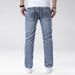 Men's Slim Fit Stretch Jeans – Light Blue Straight Leg Denim Pants, Comfortable Cotton Blend, Hand-Rubbed Finish, Versatile For All Seasons_mkmklike.com
