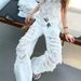 American Retro White Ripped Straight-leg Jeans For Women, Spring And Autumn High Street Design With Lace Hollow-out_mkmklike.com