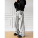 American Retro Washed Distressed Letter Print Flared Jeans For Men, Straight Leg, Loose Fit, Slimming, Clean Fit Trousers_mkmklike.com