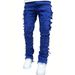 Men's Patchwork Layered Denim Pants – Relaxed Straight-Leg Jeans (Mid-Rise, Button Fly, Summer Casual)_mkmklike.com
