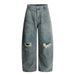Scimitar Silhouette Denim Ripped Washed Long Men's American High Street Personality Design Pocket Loose Wide-Leg Pants_mkmklike.com