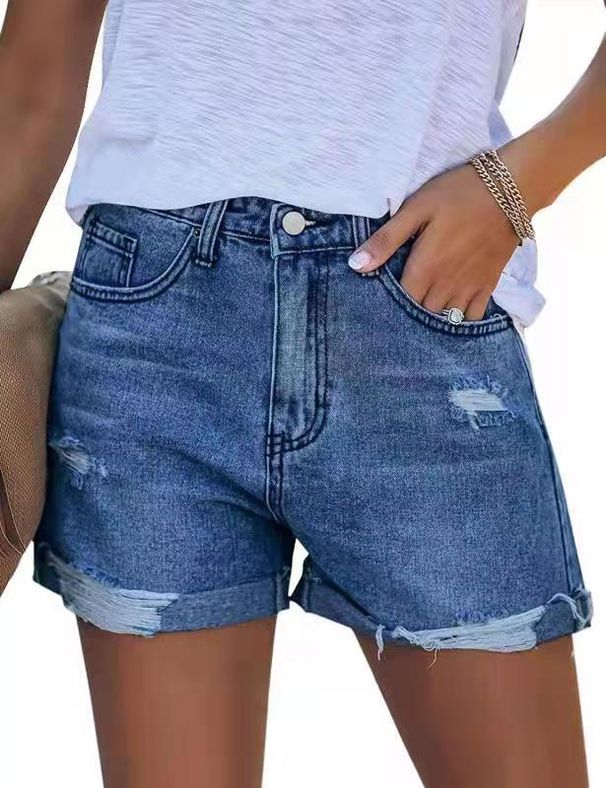 Fashionable new style worn-out jeans shorts for ladies_mkmklike.com