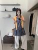 ELLE Korean Style New French Polka Dot Denim Layered Vest Dress For Women_mkmklike.com