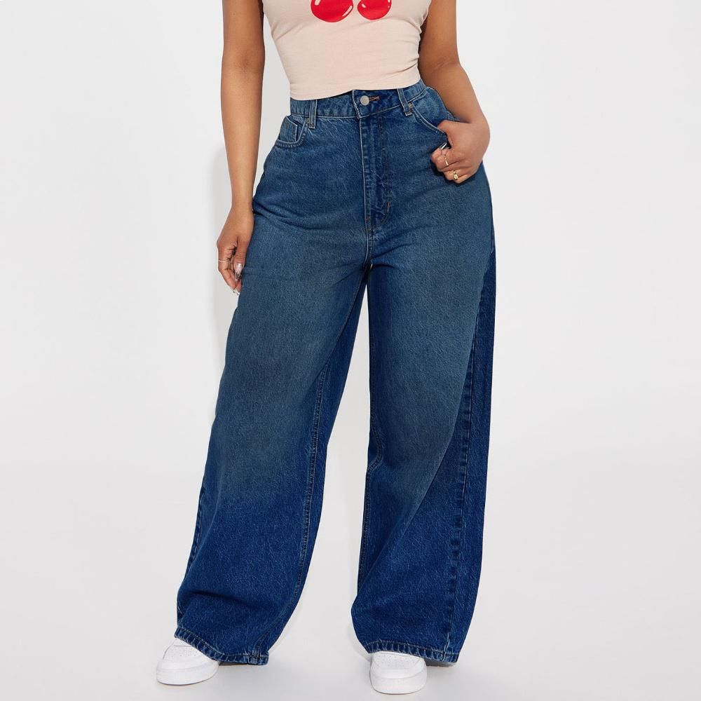 High Waist Wide Leg Flare Jeans For Women - Stretchy Denim Pants With Comfortable Fit, Deep Blue Washed Casual Trousers_mkmklike.com