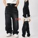 "Men's Vintage Distressed Denim Jeans – Loose Fit High-Street Embroidery Pants (L-XXXL, Black Washed)"_mkmklike.com