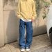Cityboy Japanese Style Men's Cargo Jeans Dark Blue Washed Straight Leg Multi Pocket Skateboard Pants American Street Style Relaxed Fit_mkmklike.com